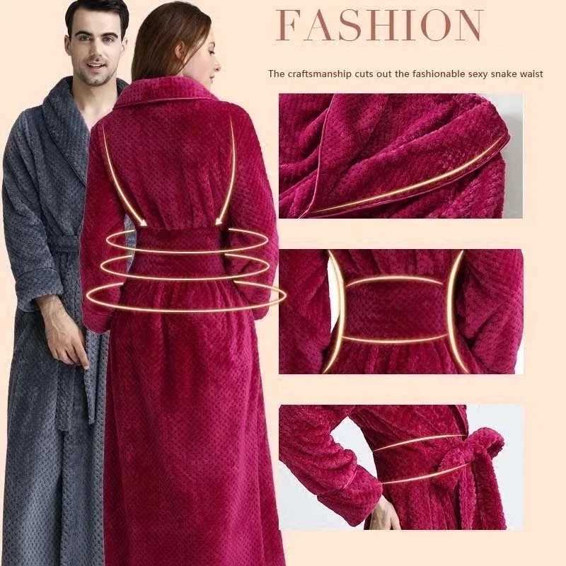 Flannel Mens Solid Bathrobe Thick Warm Winter Man Dressing Gown With Sashes Turn Down Collar Fluffy Couple Kimono Male 2025 C251202
