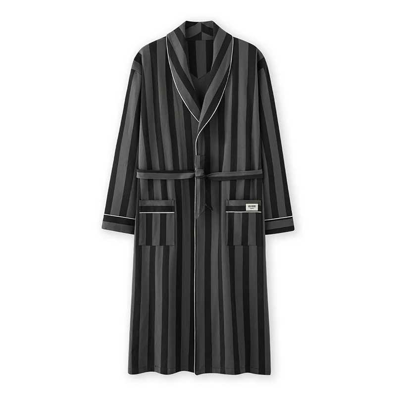 Spring Autumn Striped Bathrobe Lover Cotton Sleep Top Kimono Robes For Male Female Robes Long Bath Robe Bride Robe Dressing Gown C251202
