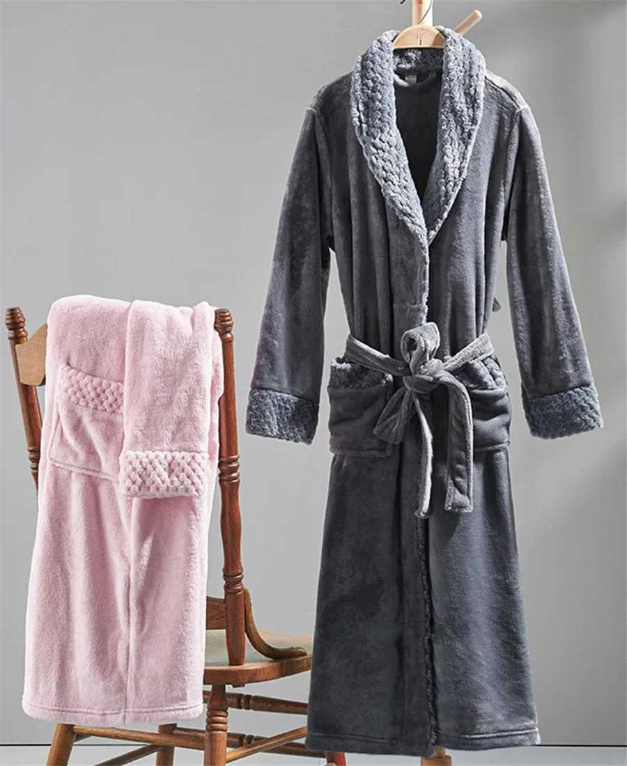 Autumn Winter Bath Robe Dressing Gown Men Thick Warm Flannel Long Bathrobe Mens Cozy Robes Kimono Sleepwear Homewear Loungewear C251202