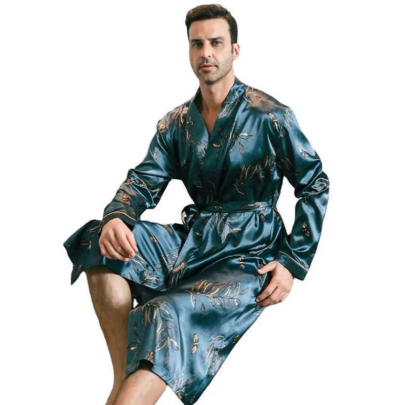 Pajama mens spring and autumn silk thin style oversized pajamas long sleeved bathrobes ice silk bathrobes home clothing summer C251202