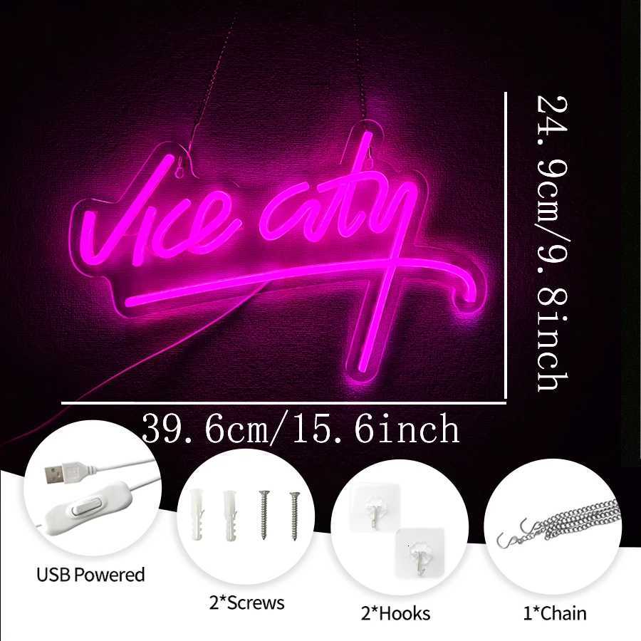 Vice City Neon Sign Pink Led Letter Light Used For Bedroom Game Room Club Bar Man Cave Art Decor Usb Powered Light H251201