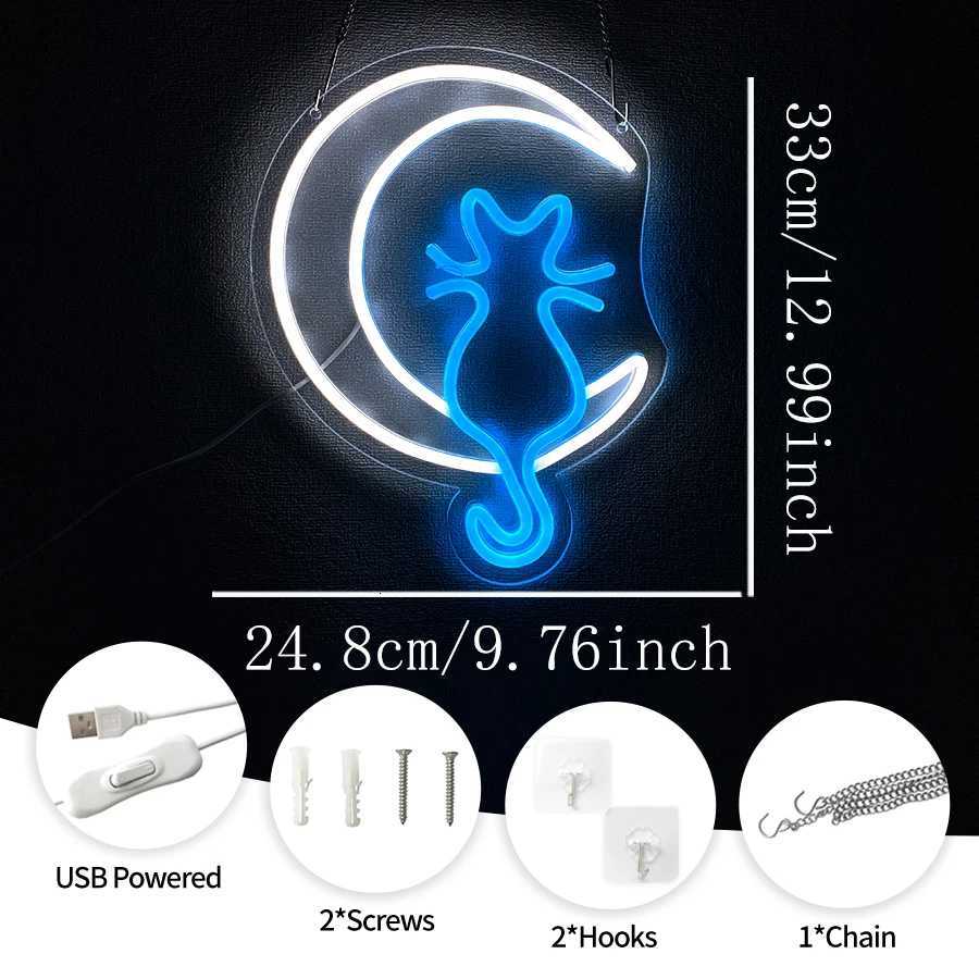Animation Neon Sign Moon And Cat Art Luminous Icon Usb Powered Used For Room Bar Club Pet Shop Office And Home Decor H251201