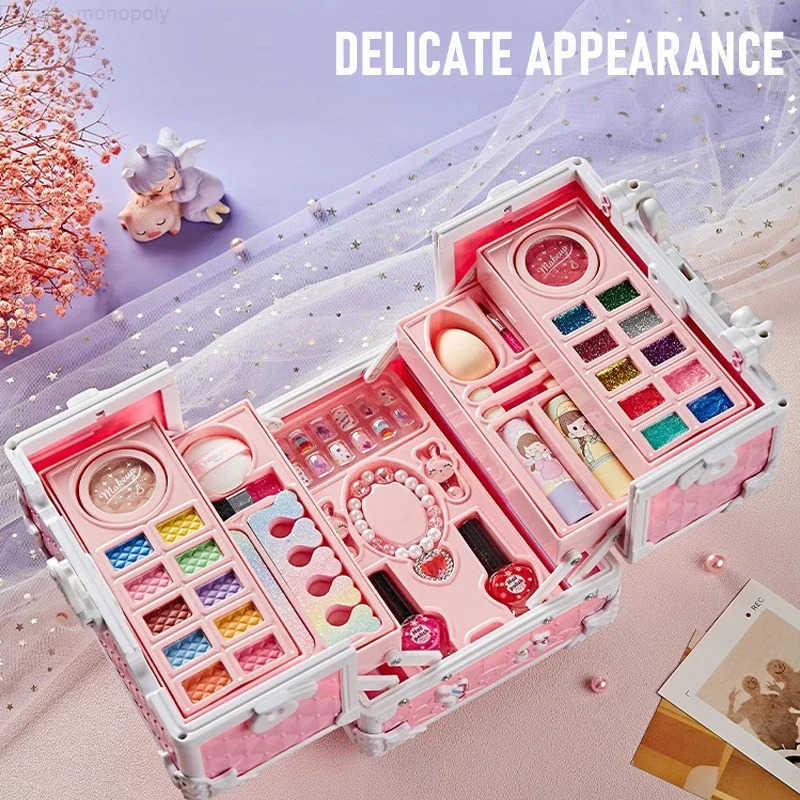 Disney Kids Makeup Kit Little Girls 49 Pcs Washable Makeup Kit Real Girl Princess Make Up Kit with Cosmetic Case Play Set Birthday Gift H251202