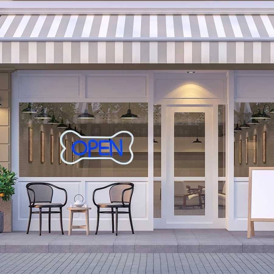 Open Neon Sign Bone Icon Blue Letter Light Usb Powered Very Suitable For Shops Pet Shops Bars Game Rooms Business Signs H251201