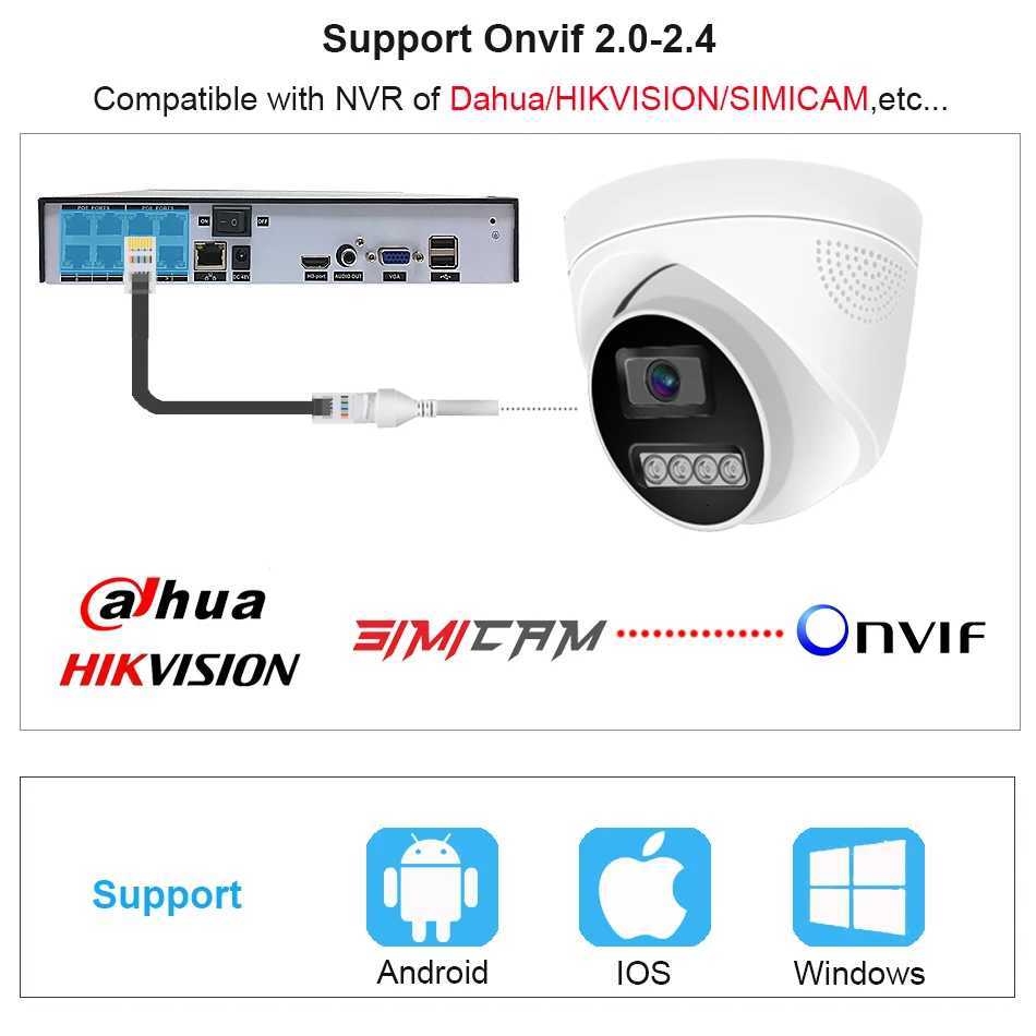 4K 8MP Surveillance Camera IP POE H265 Au De HD Night Vision Human Detect 48V 4MP CCTV Video Security For NVR C251202
