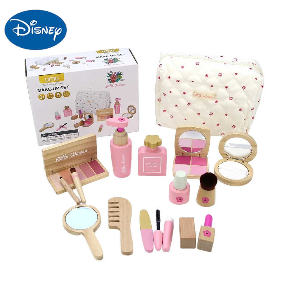 Disney Wooden Pretend Play Makeup Toys Simulation Cosmetics Set Girls Play Hairdressing Simulation Make Up Preschool Toys H251202