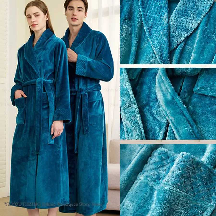 Plus Size Thicken Flannel Couple Long Robe Loungewear Autumn Winter Coral Fleece Sleepwear Home Dress Loose Bathrobe Nightwear C251202