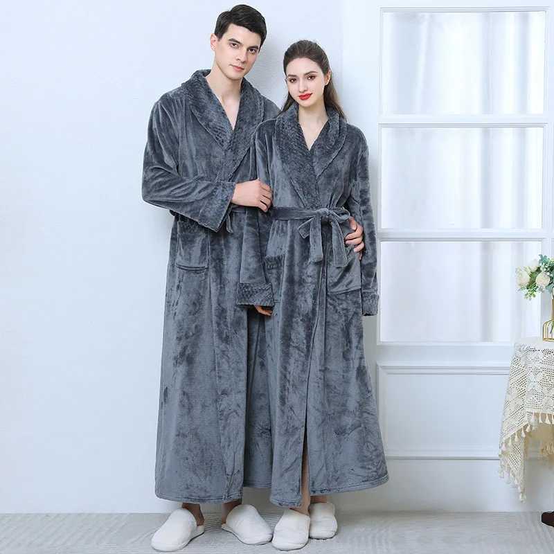 Plus Size 3Xl Couple Sleepwear Thick Flannel Robe Long Kimono Bathrobe Gown Winter Warm Coral Fleece Home Clothes Loungewear C251202