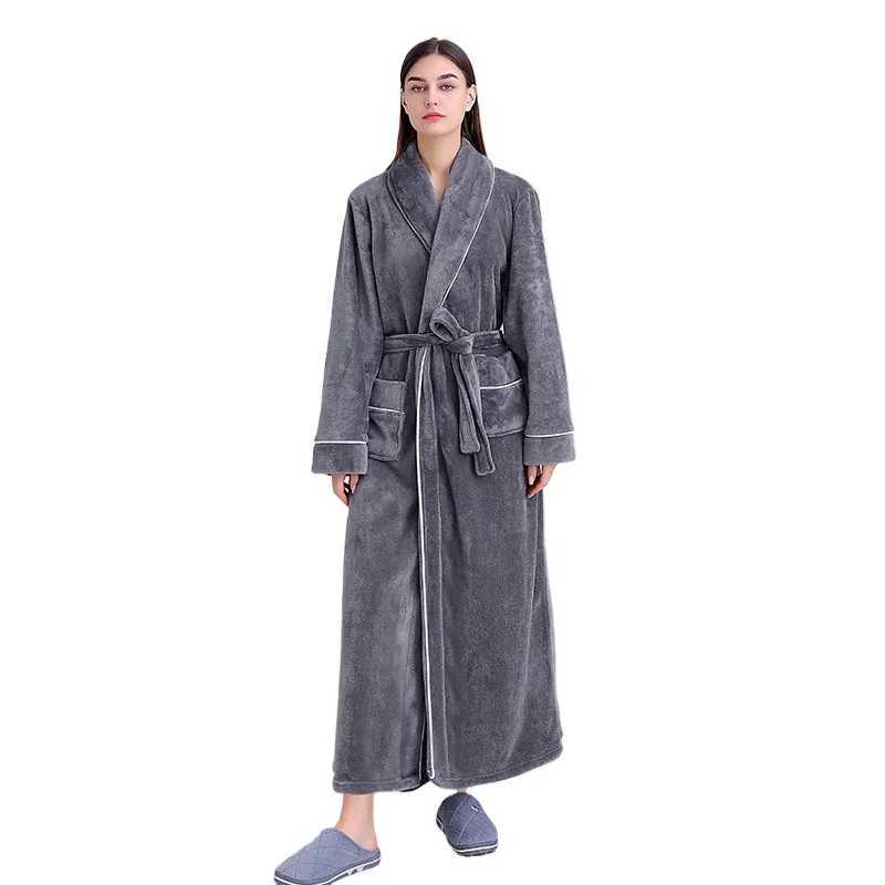 2025 Autumn and Winter Extended and Thickened Flannel Nightgown for Men Plus Size Coral Fleece Bathrobe for Women C251202