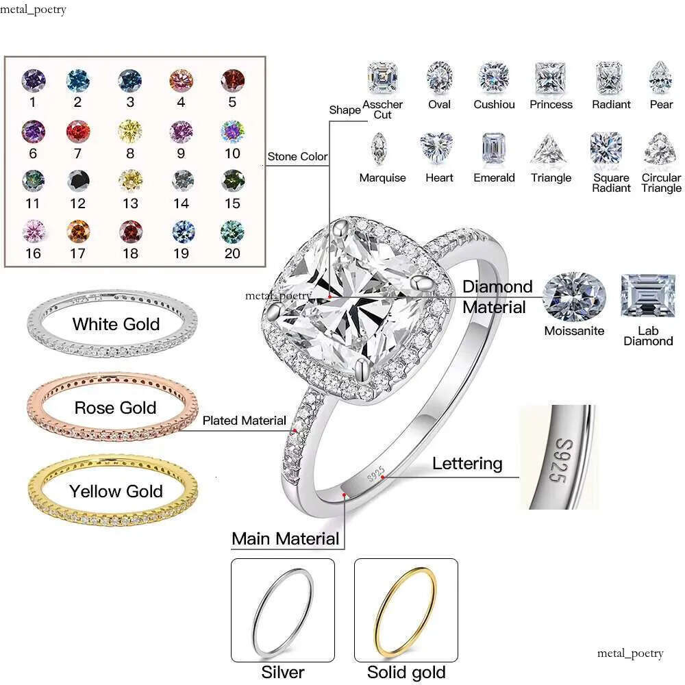 Wholesale 10K 14K 18K Vvs Moissanite Engagement Rings Women 925 Silver Diamond Emerald Radiant Oval Cut Gold Ring Jewelry