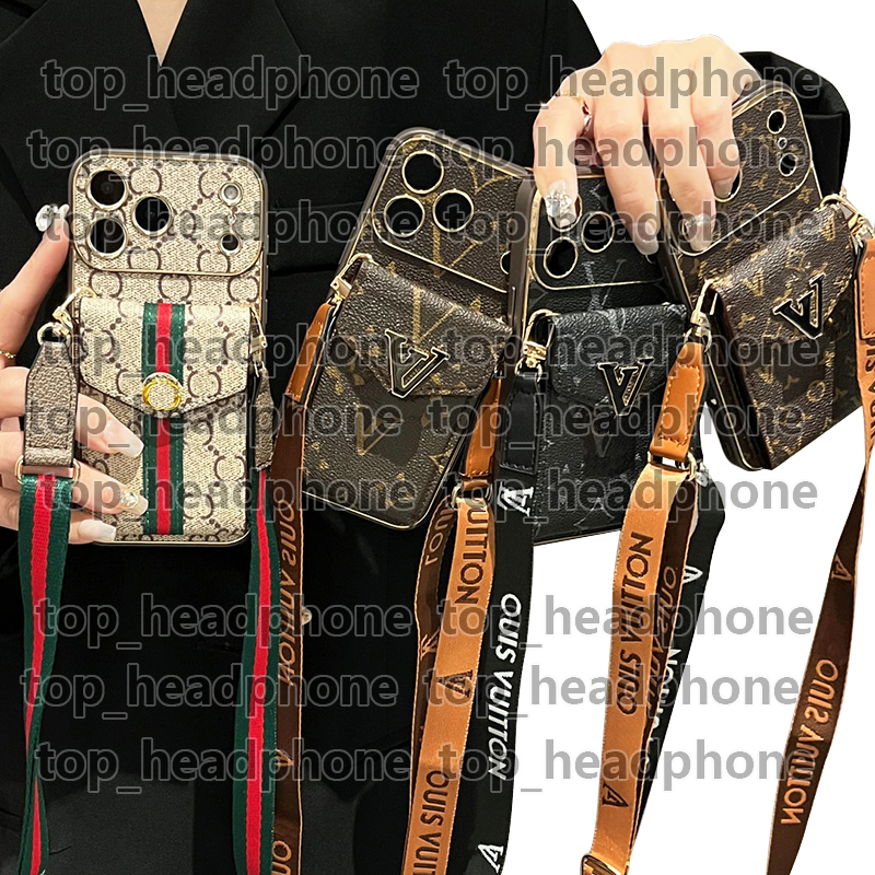 Designer IPhone Case Leather Phone Case For iPhone 17 Pro Max 16 14 13 12 11 ProMax 15 Plus XS Max XR Samsung S24 Ultra S23 S22 Case Wallet Card Pocket Crossbody Strap