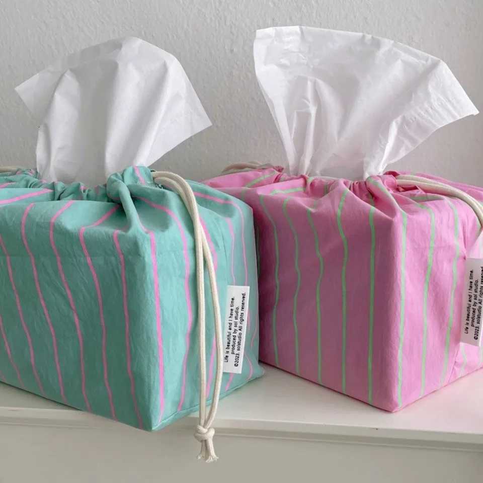 Ins Striped Tissue Box Korean Style Paper Box Dormitory Wens He Living Ro Car Paper Dispenser Decor Desktop Tissue Box H251201