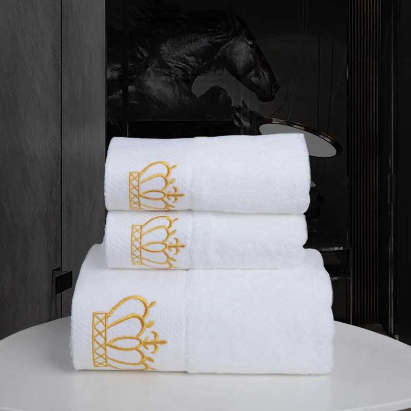 Super Absorbent Cotton Towel for Adults Embroidered Crown White Hotel Bath Towel Beach Towel Bathroom Accessories face towel Y251202