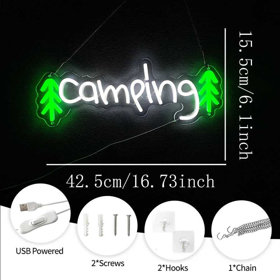 Camping Led Neon Sign White Letter Lamp Usb Powered Used For Club And Campsite Decor Camping Car Background Art Wall Lamp H251201
