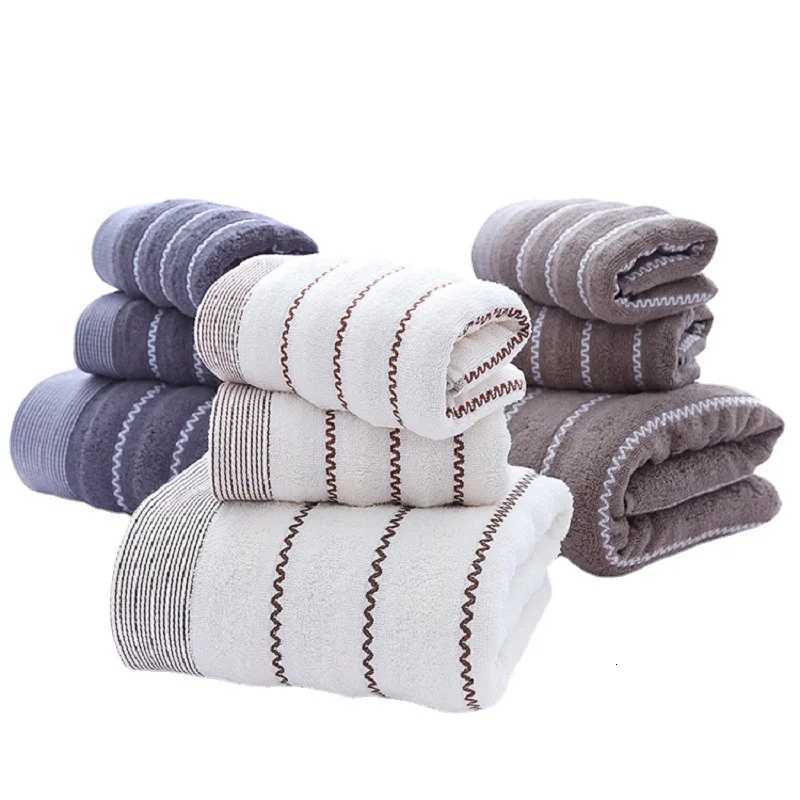 3pcs Set Cotton Bath Towel Adult Soft Absorbent Towels Bathroom Sets Large Beach Towel Hotel Spa Towels For Home Christmas Gift Y251202