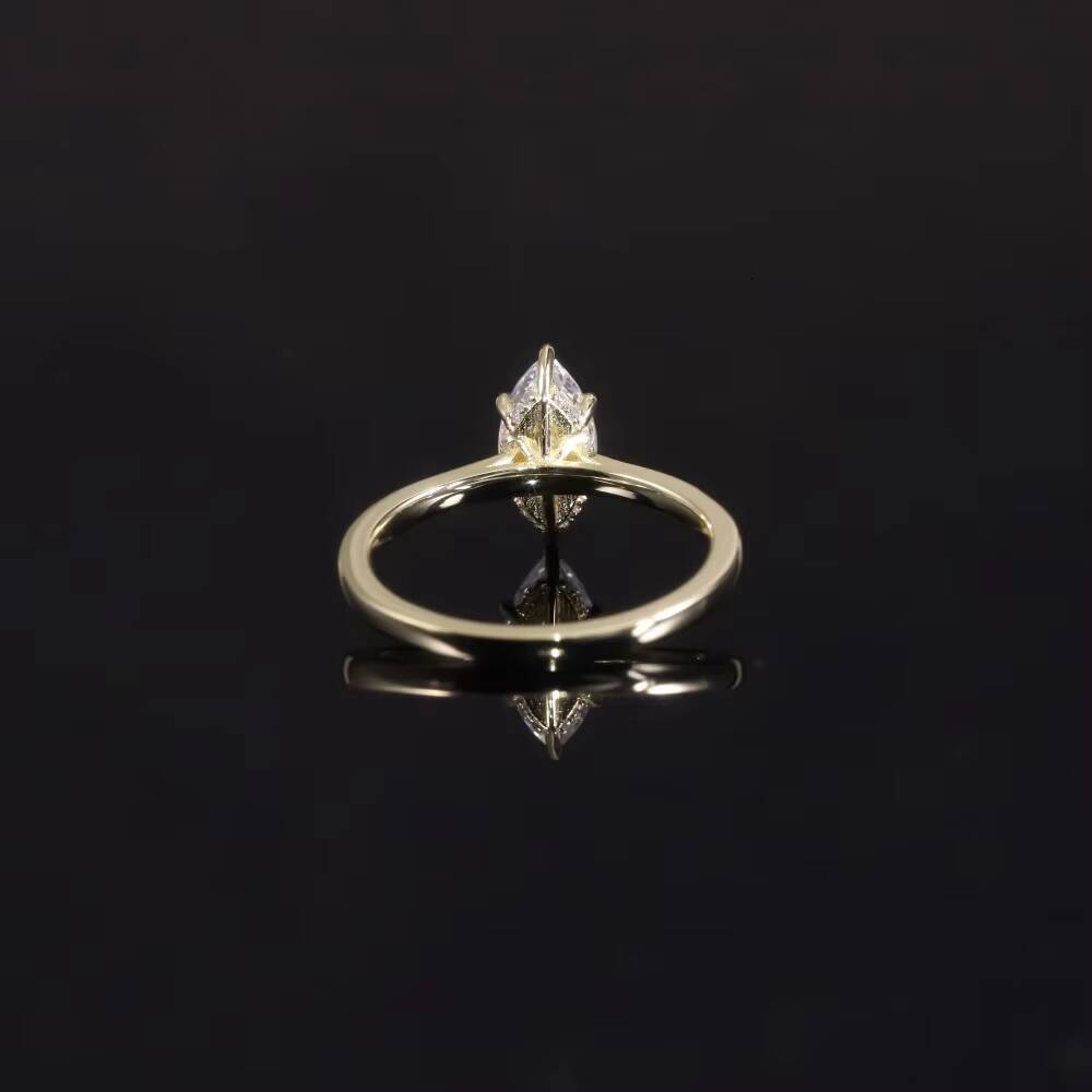 10K 14K 18K Solid Gold Ring Lab Grown Diamond 5x10mm Marquise Cut Hidden Halo Moissanite 925 Sterling Silver Stackable Ring