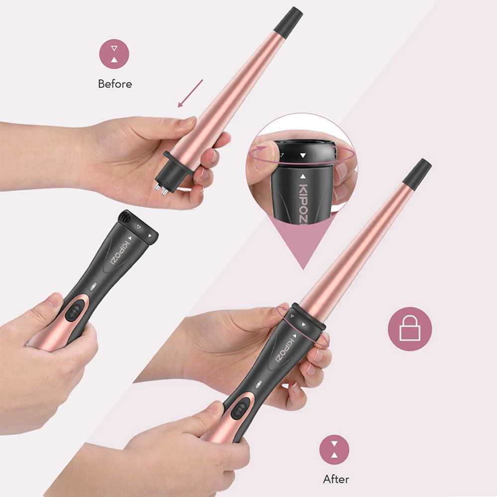 KIPOZI Electric Hair Curler 5 in 1 Replaceable Curling Wand Set Long Curling Tong Wand Ptc Professional Hair Curling Iron C251202
