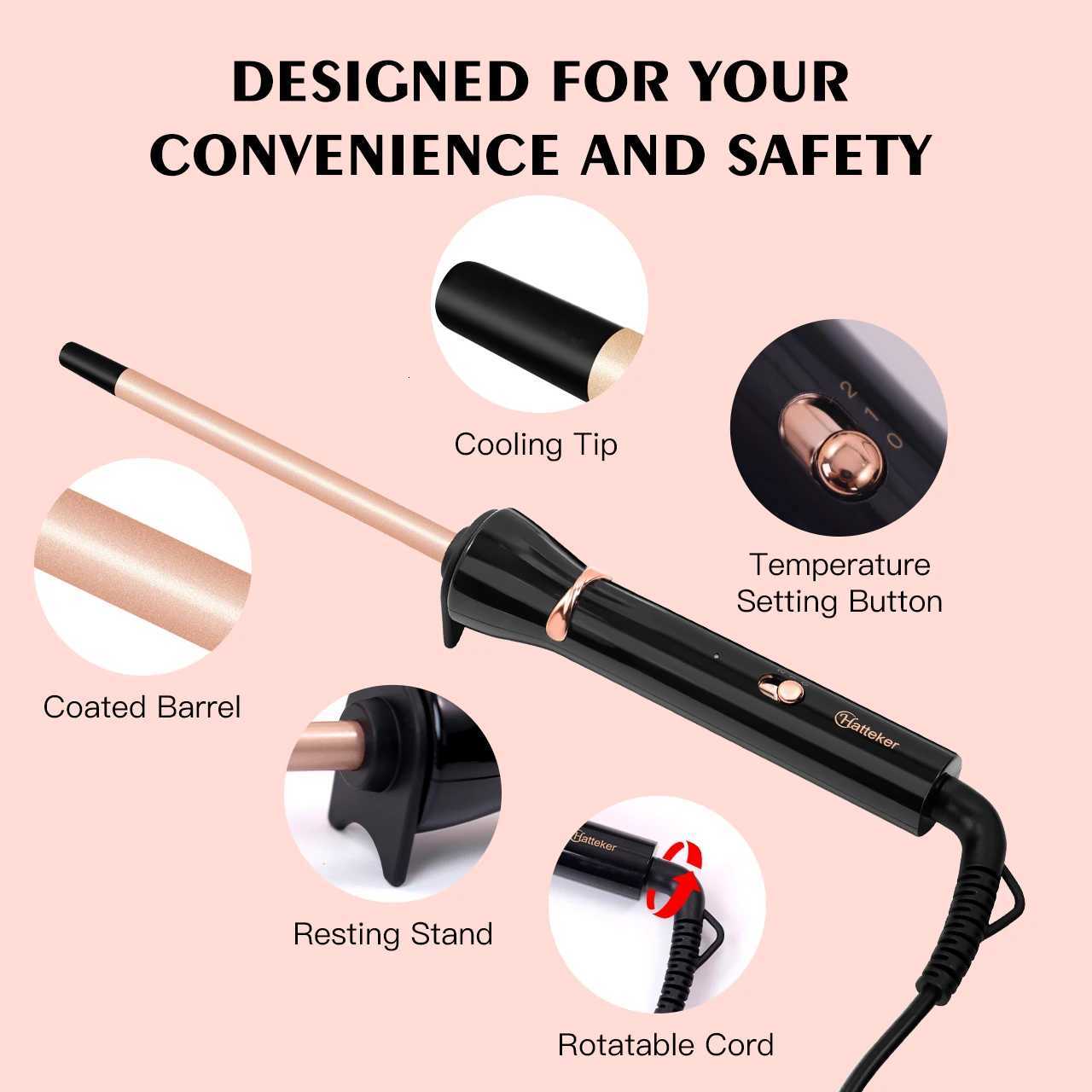Hatteker 9mm tra-Fine Wool Curling Iron Constant Temperature Hair Protector Styler for Wen He Use Noodle Curler C251202