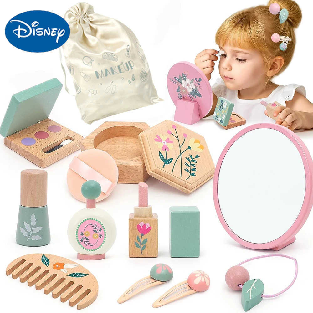 Disney Wooden Pretend Play Makeup Toys Simulation Makeup Set Girls MakeUp Dressing Table Cosmetics Toys Birthday Gifts For Children H251202
