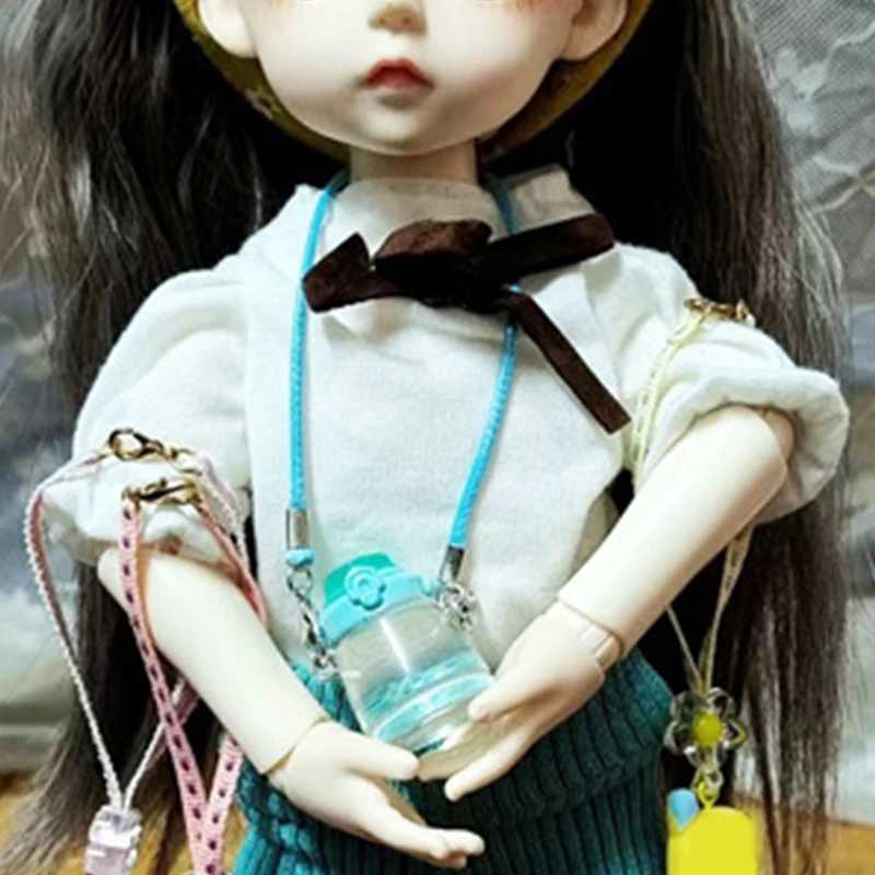 Mini Doll Water Bottle Model Miniature Kettle With Lanyard For 1/4 1/6 OB11 DollHouse Accessories Outdoor Bottles Decoration W251202