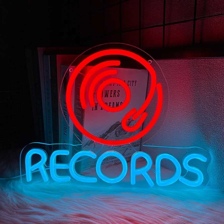 Records Led Neon Sign Retro Cd Icon Used For Wall Decor Usb Powered Bedroom Bar Music Room Recording Studio Art Wall Lamp H251201