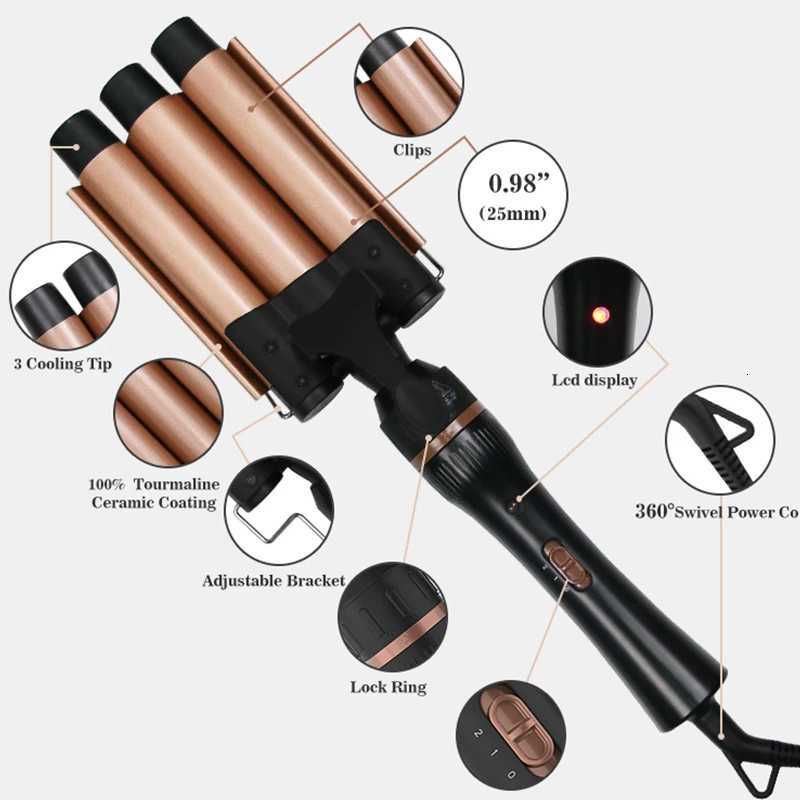 Hair Curler Autatic 5 in 1 Hair Styler Interchangeable Curling Iron Wand Cb Hair Straightener Curler 3 Barrel C251202