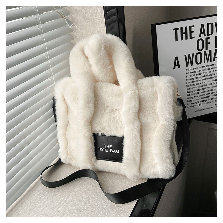 Winter Faux Fur Plush Tote Women's Letter Designer Large Capacity Handbag Tote Shoulder Bag Female Satchel Bags Bolsas