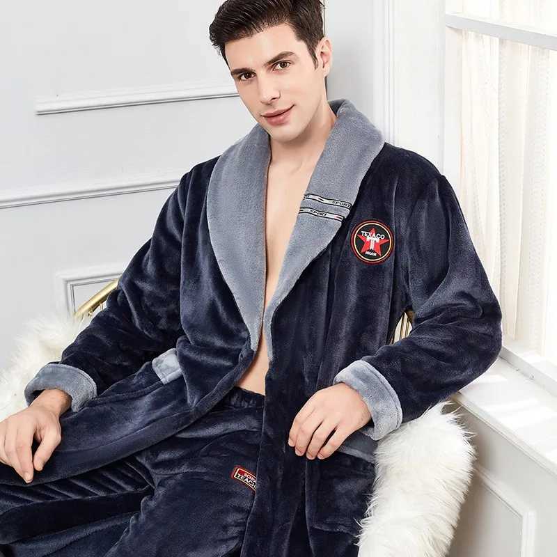 Autumn Winter Warm Male Sleepwear Big Size Flannel Men Robe Nightwear Thick Long Bathrobe Nightgown Loungewear Casual Home Wear C251202