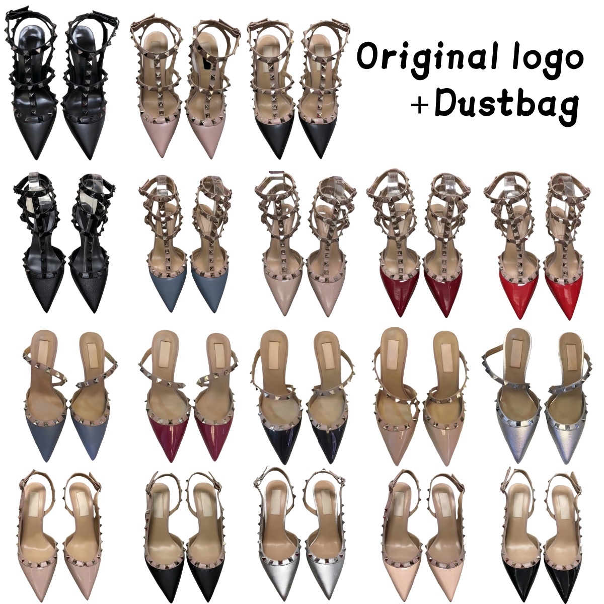 Sandals Designer Heels Women Rivet High Heels Wedding Shoes 6cm 8cm 10cm Sexy Thin Heels Pointed Toes Sandals With V Dust Bag Size 35-43