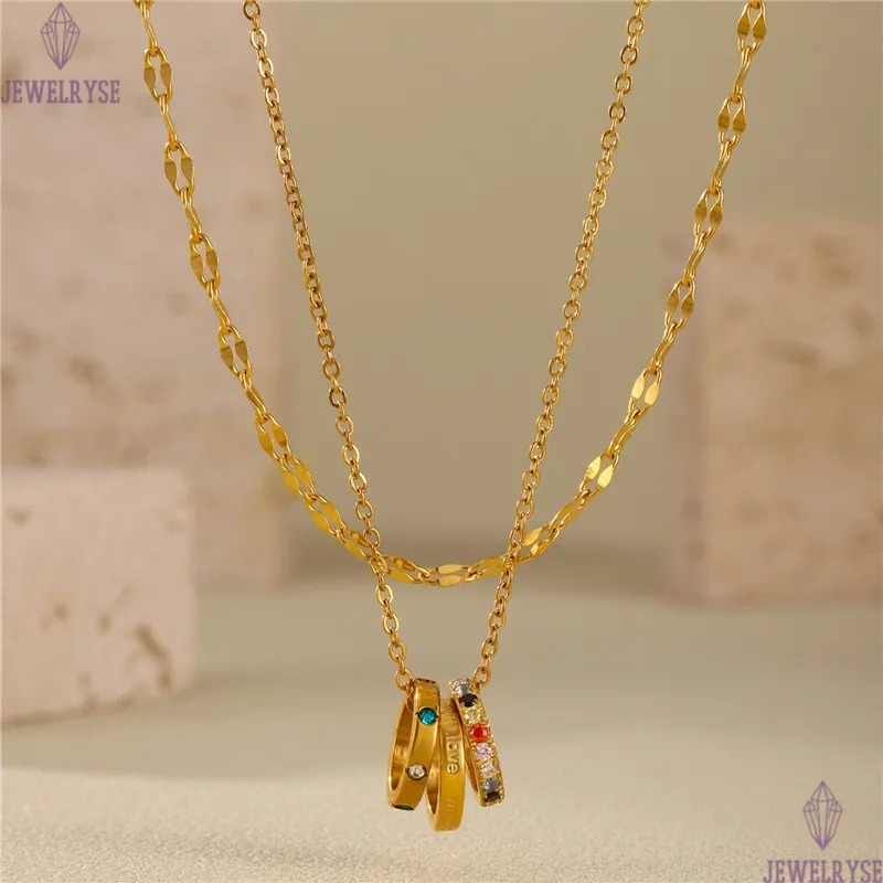 long with love circle necklace designer for woman stainless steel 18k gold chain CZ pendant silver necklaces daily outfit fashion jewelry birthday fri