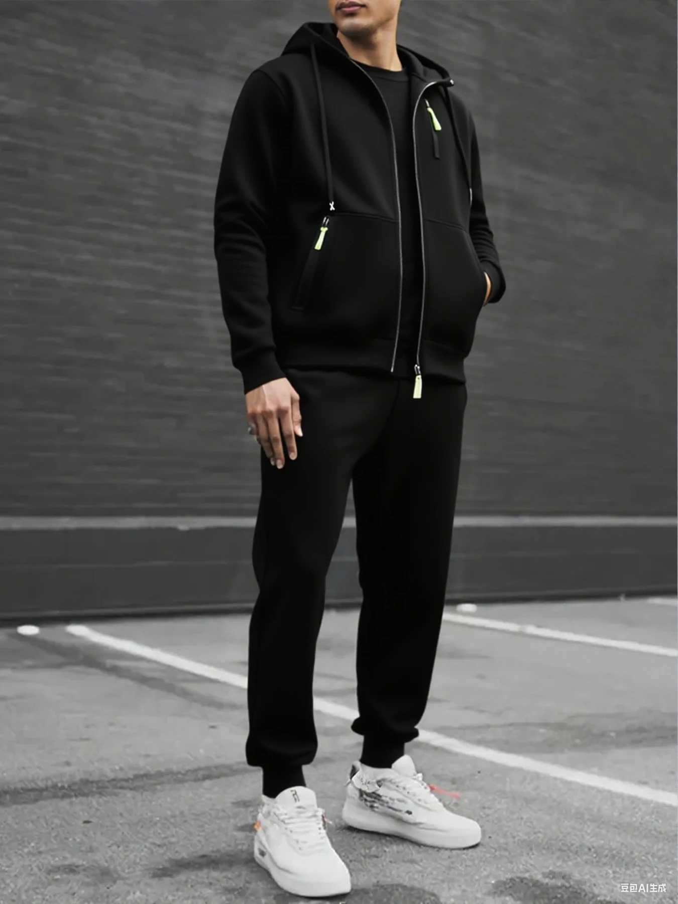 Autumn Mens Sportswear Solid Color Solid Color Zipper Hooded Pocket Jacket and Drawstring Trousers New Sports Clothing Set W251202