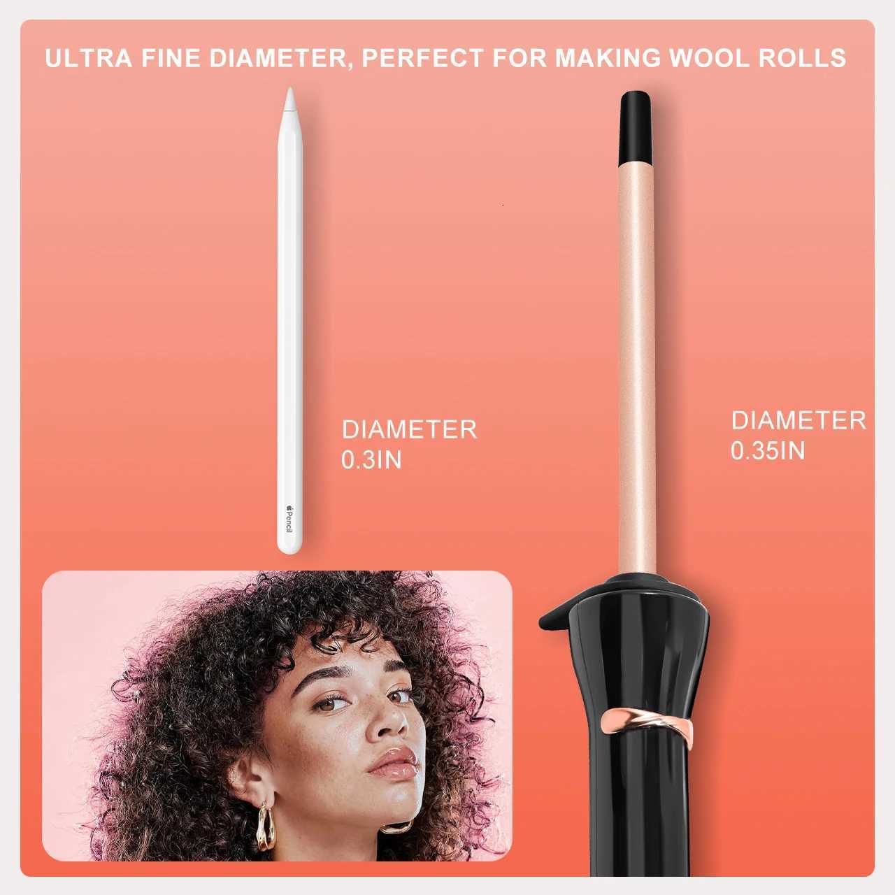 Hatteker 9mm tra-Fine Wool Curling Iron Constant Temperature Hair Protector Styler for Wen He Use Noodle Curler C251202