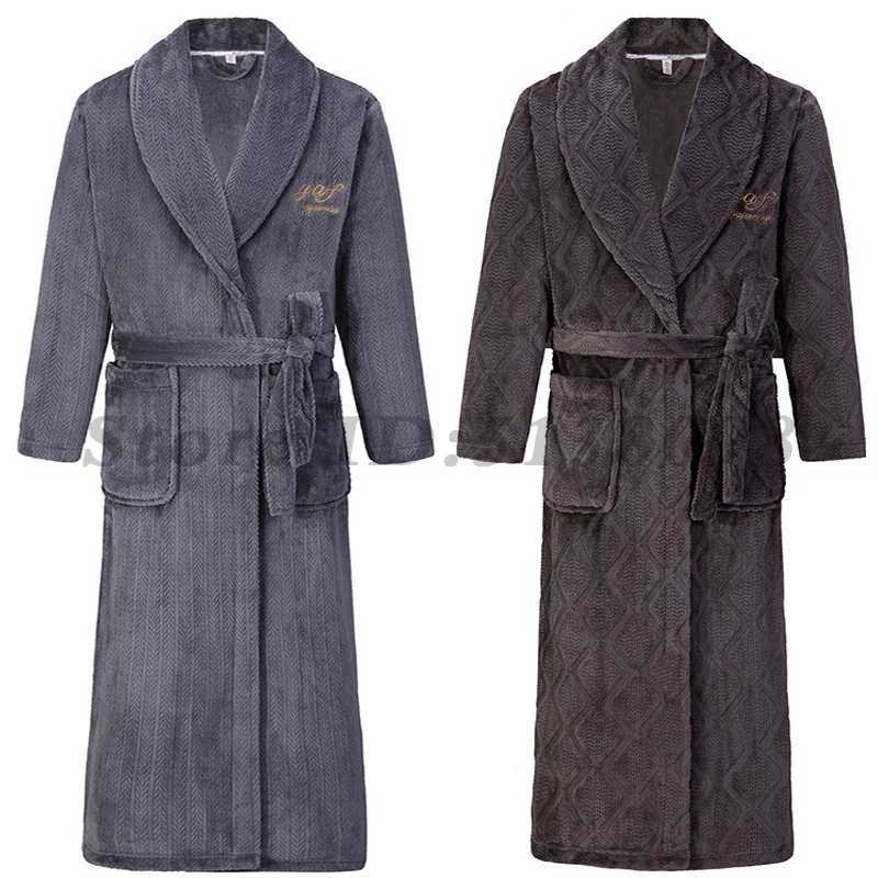 Autumn Winter Flannel Long Robe Couple Thicked Warm Sleepwear Men Casual Bathrobe Gown Plus Size Nightgown Women Loose Home Wear C251202
