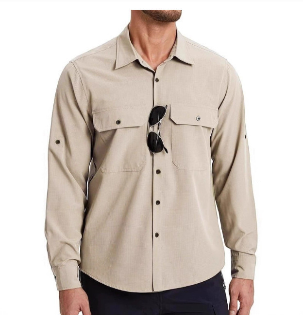 Outdoor Hiking Tactical Mens Shirt Adventure Fishing Quick-Dry Shirt Stretch Sun Protection Workwear Breathable Shirt