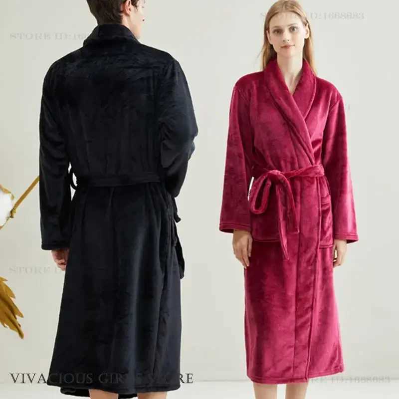 New Flannel Long Robe Home Dress Autumn Winter Thicken Warm Bathrobe Kimono Gown Sleepwear Loose Casual Coral Fleece Loungewear C251202