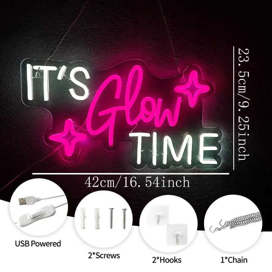 ItS Glow Time Neon Sign Pink Heart Icon Handmade Usb Powered Used For Bachelor Party Beauty Salons Nail Salons Art Decor H251201
