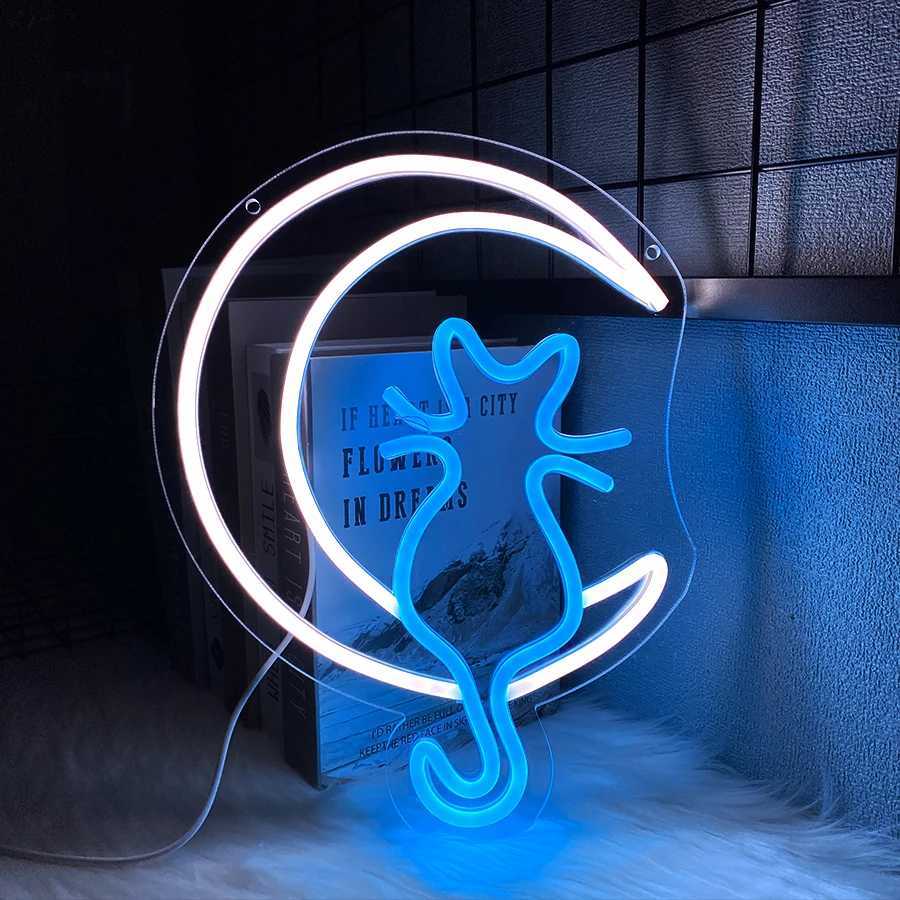 Animation Neon Sign Moon And Cat Art Luminous Icon Usb Powered Used For Room Bar Club Pet Shop Office And Home Decor H251201