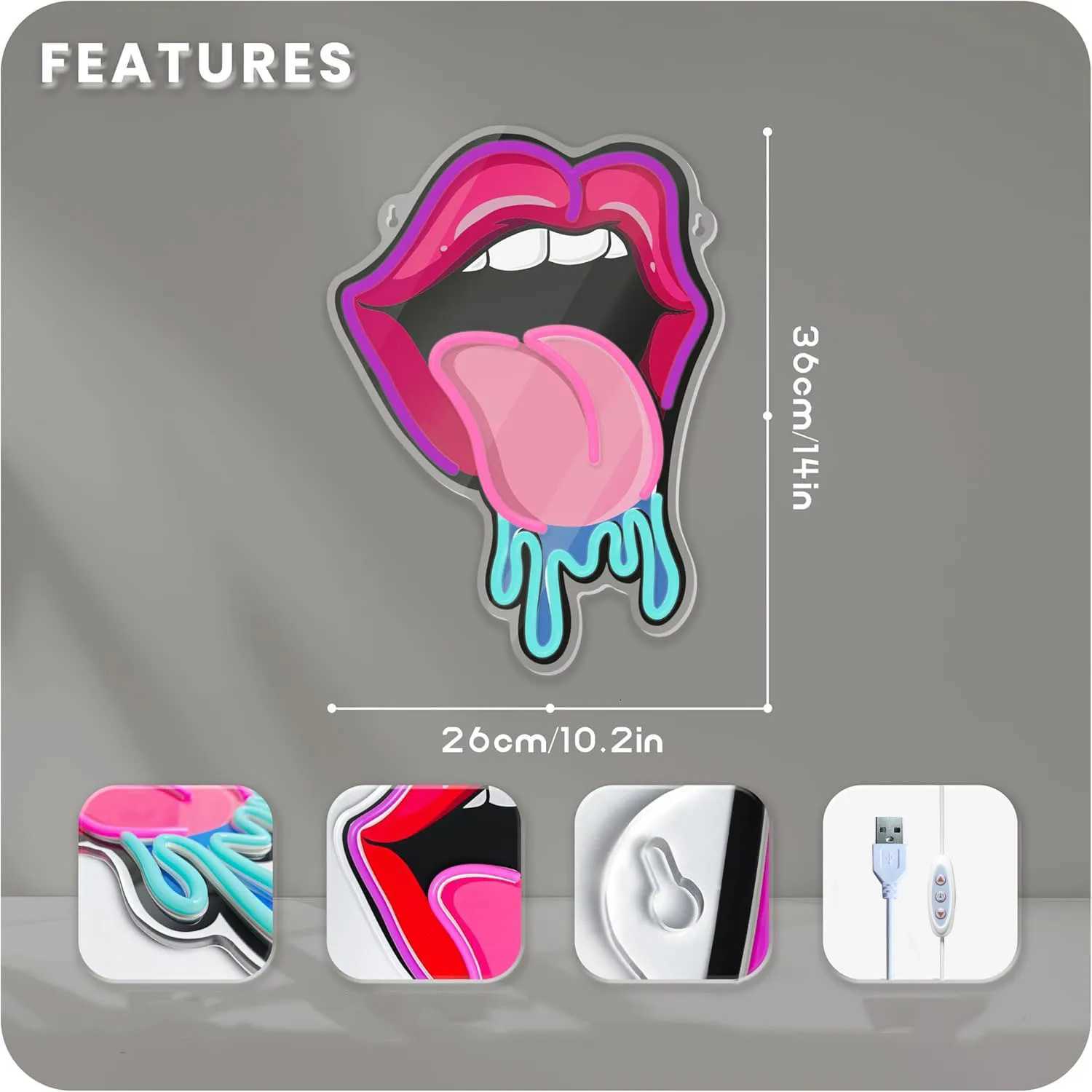 Lip tongue Neon Sign USB Dimmable LED Neon Light Sign Wall Art Decoration for Gameroom Bedroom Livingroom Party Birthday Gift H251201