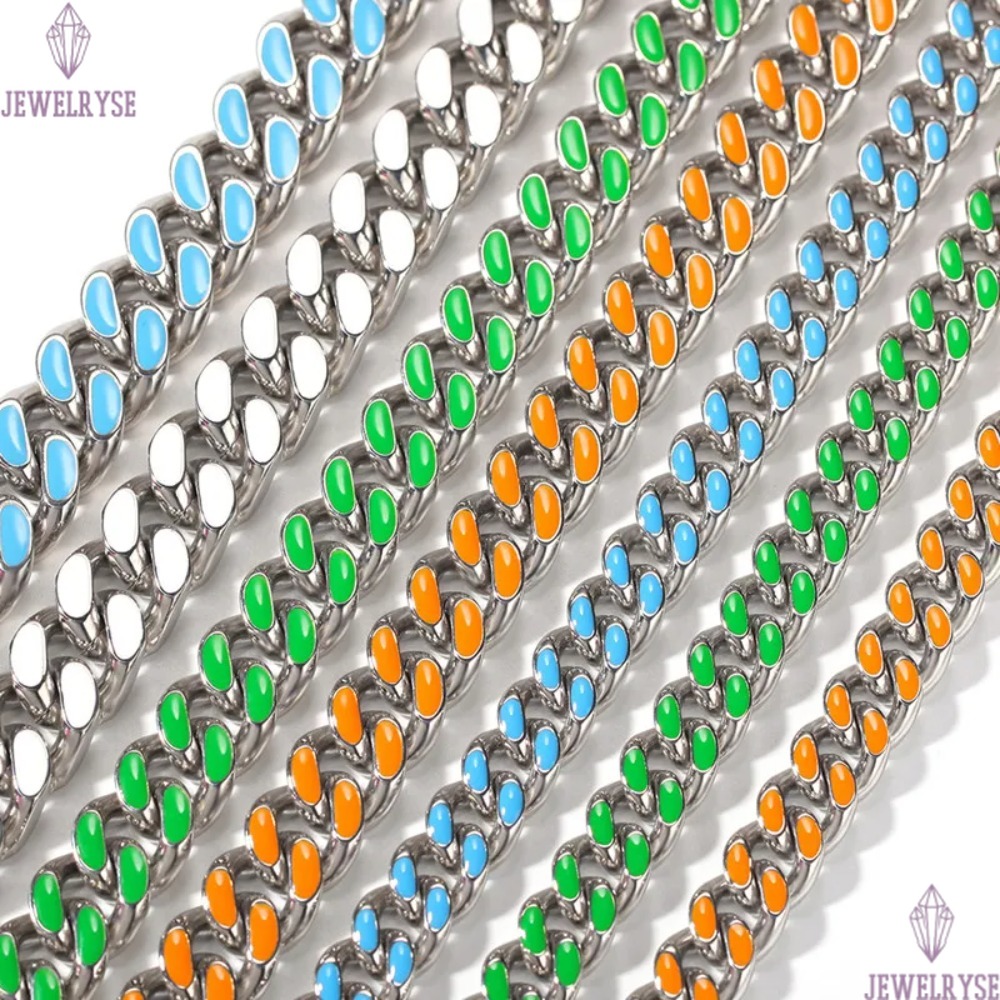 20inch stainless steel Miami cuban link chain gold necklace mens silver chain for man colorful enamel White Green Orange Blue Chains Necklaces Woman H