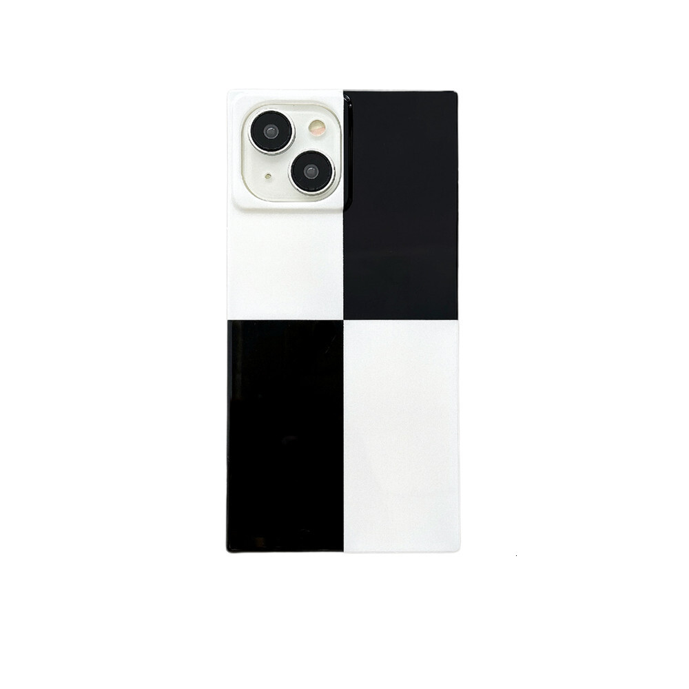 Black and White Large Plaid Phone Case Compatible with iPhone 17/16/15 Pro Max Niche Simple Square Case iPhone 14/13