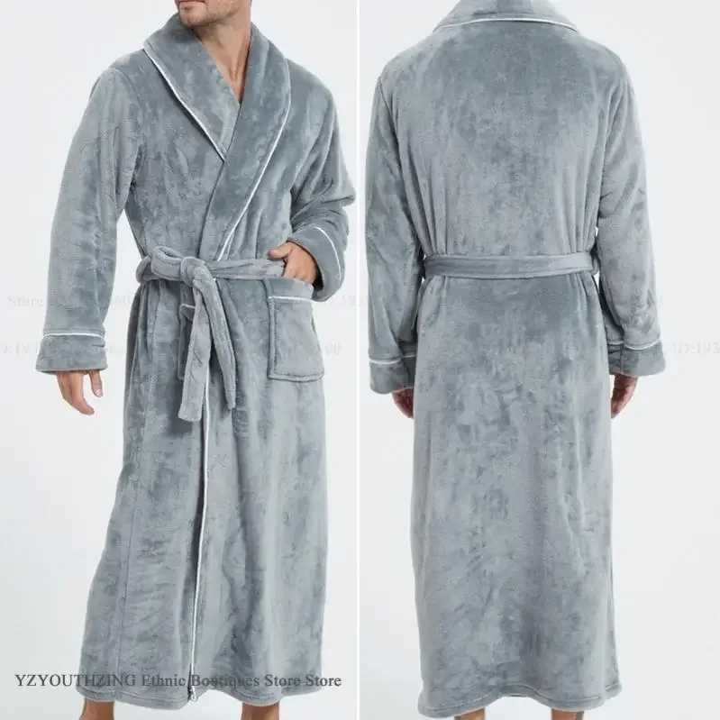 Winter New Mens Flannel Long Robe Negligee Thicken Warm Bathrob Kimono Gown Plush Comfortable Coral Fleece Home Wear Sleepwear C251202