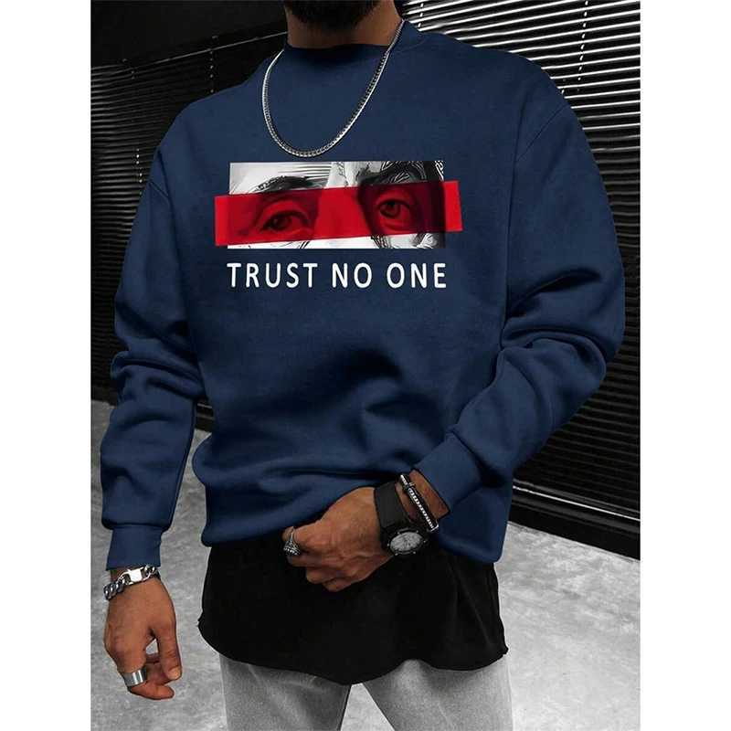 Trust No One Funny Sweatshirt Men Clothes Round Neck Pullover Hoodie Print Graphic Retro Street Solid Sweatshirts 2025 New Man J251203