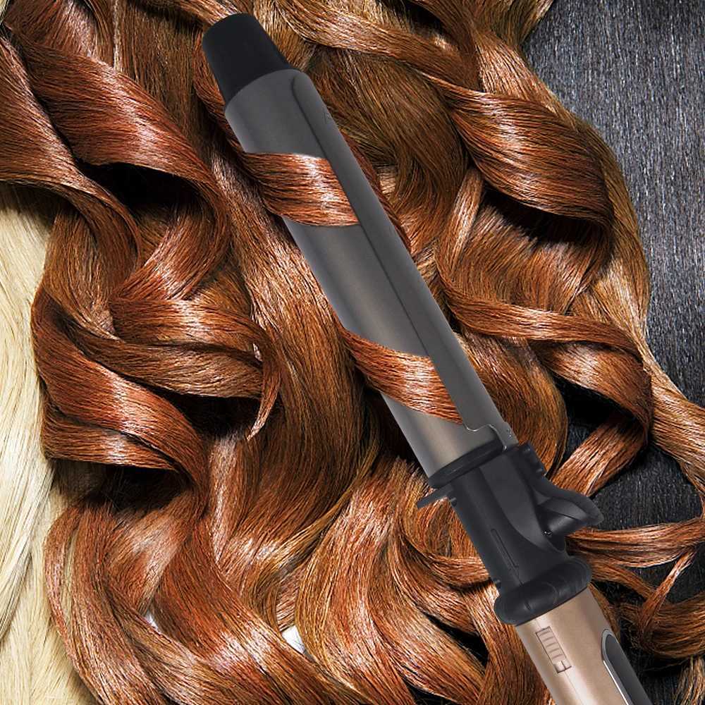 USHOW Curling Iron with Tourmaline Ceramic Technology and Digital Controls with Heat Resistant Silicone Mat 125 Inches C251202