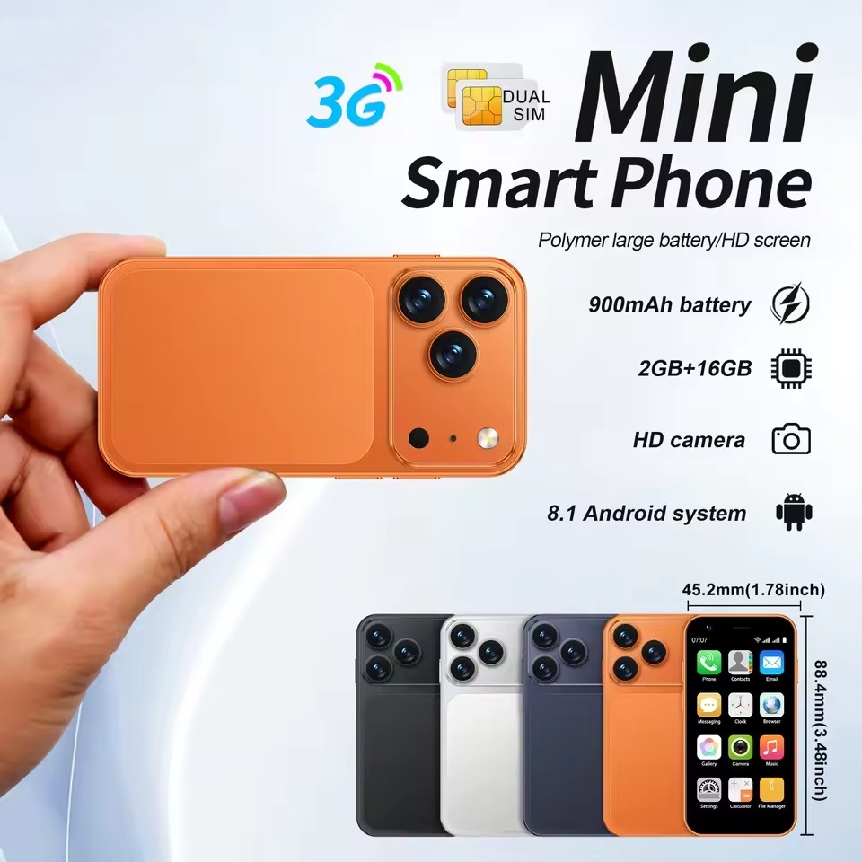 Supper Mini i17PRO MAX Android Mini Smartphone 3G WCDMA Dual SIM Cards Standby 2GB RAM 16GB ROM Google Play Store WiFi 3.0 inch HD Screen Cute Small Mobile Phones