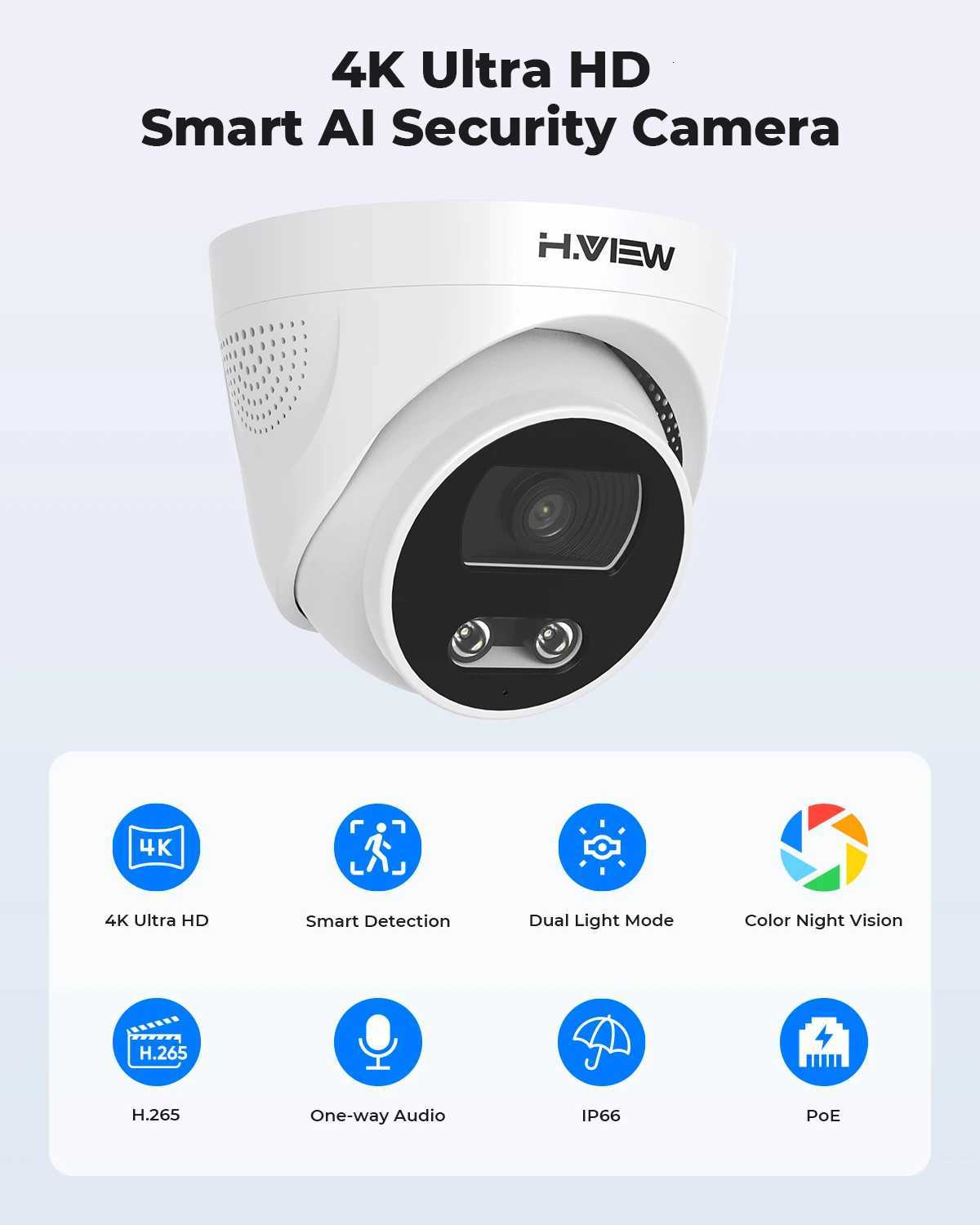 HView 8Mp Poe Ip Camera Detection 4K Cctv Security Camera Outdoor De Au Video Surveillance Recorder xmeye app nvr C251202