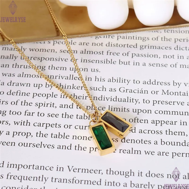 fashion gold chain stainless steel designer necklace for woman party green CZ pendant silver necklaces choker jewelry birthday valentines day family g