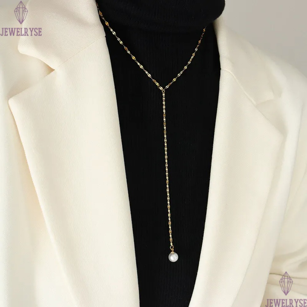 new rose gold pearl sweater chain designer necklace for woman stainless steel pendant long silver necklaces daily outfit jewelry birthday friend famil