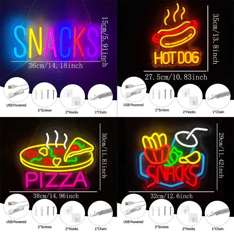 Fast Food Neon Signs Pizza And Hot Dog Food Icons Usb Powered Used For Store Kitchen Fast Food Restaurant Wall Decor H251201