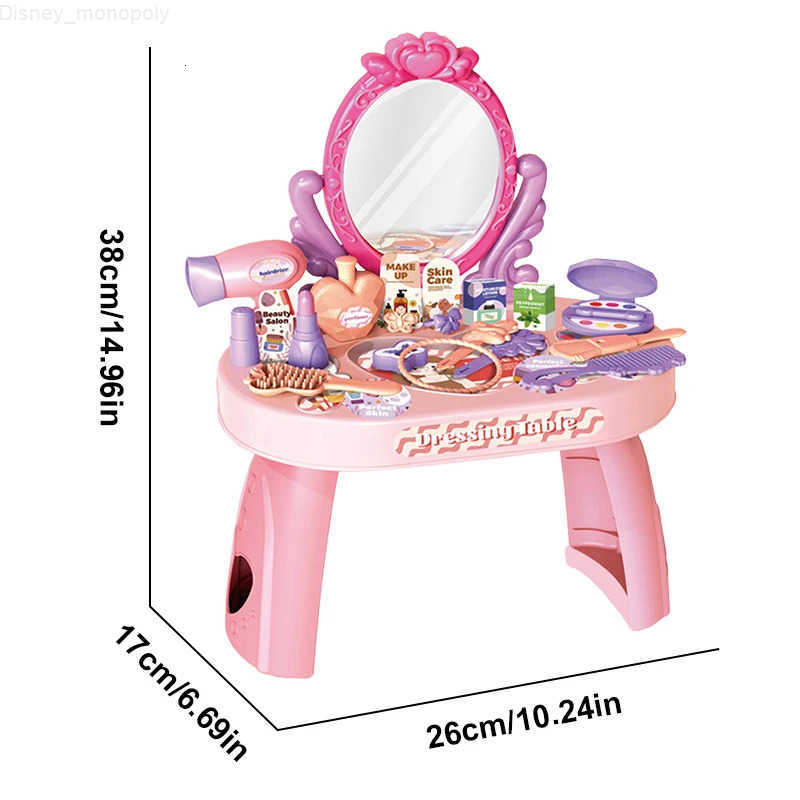 Disney Childrens Play house Toy Girl Simulated Dressing Table DIY table and stickers Girl pretending makeup toy gift for kid H251202