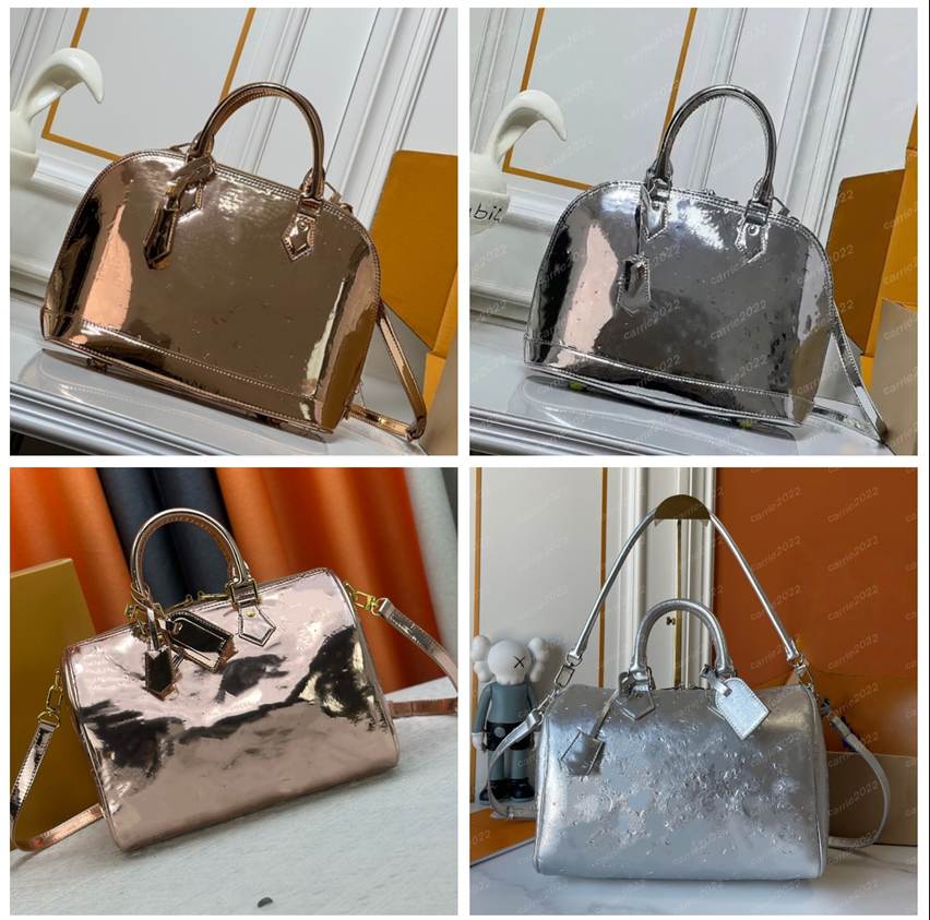 Ladies Designer Luxury Patent Rose gold ski Sp 30cm leather Gold Ski shell bags Totes Handbag Shoulder Bag Crossbody Top Quality 25cm Pillow Boston bags